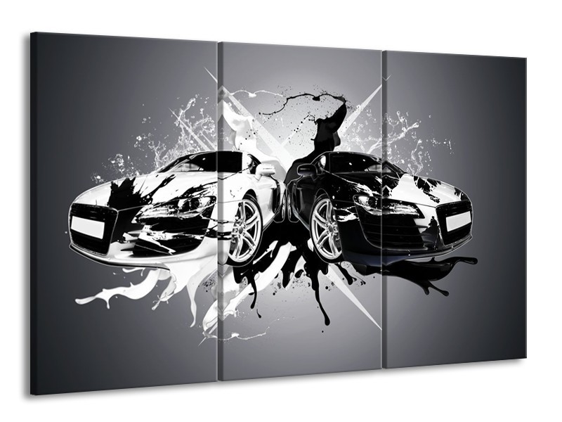 Canvas Schilderij Audi, Auto | Zwart, Wit, Grijs | 165x100cm 3Luik