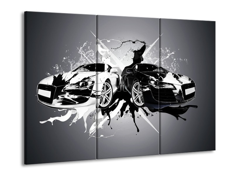 Glasschilderij Audi, Auto | Zwart, Wit, Grijs | 60x90cm 3Luik