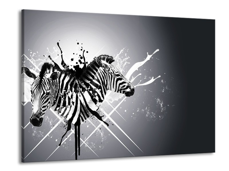 Glasschilderij Modern, Zebra | Zwart, Wit, Grijs | 100x70cm 1Luik