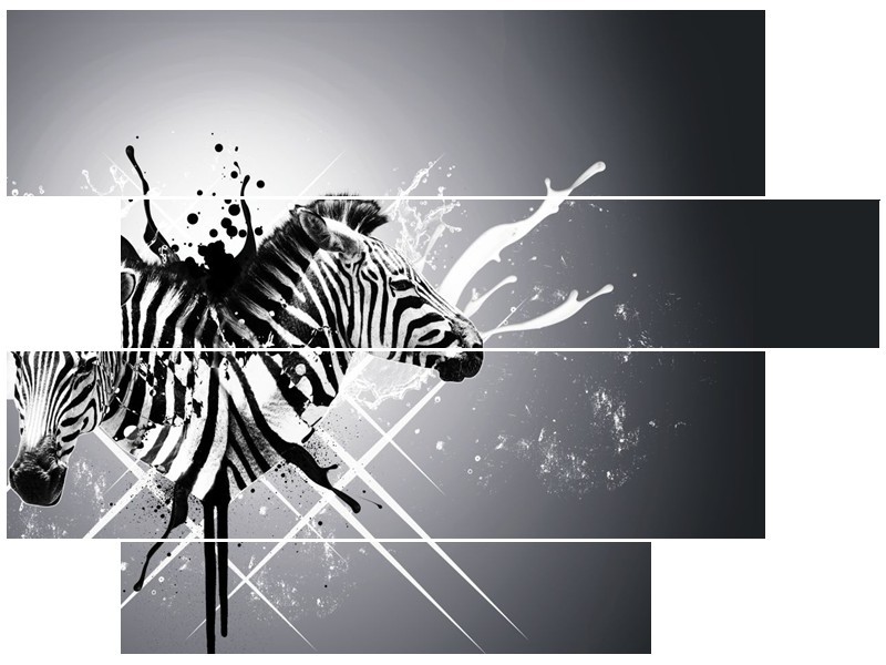 Glasschilderij Modern, Zebra | Zwart, Wit, Grijs | 115x85cm 4Luik