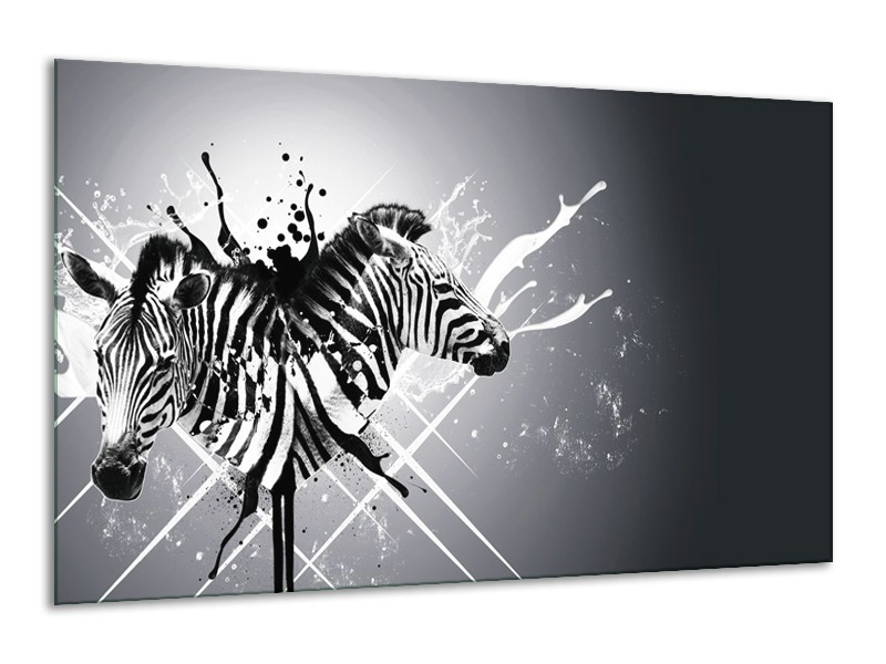 Glasschilderij Modern, Zebra | Zwart, Wit, Grijs | 120x70cm 1Luik