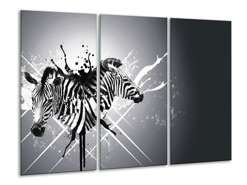 Canvas Schilderij Modern, Zebra | Zwart, Wit, Grijs | 120x80cm 3Luik