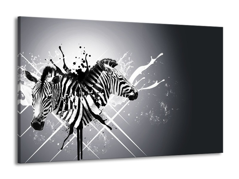 Canvas Schilderij Modern, Zebra | Zwart, Wit, Grijs | 140x90cm 1Luik