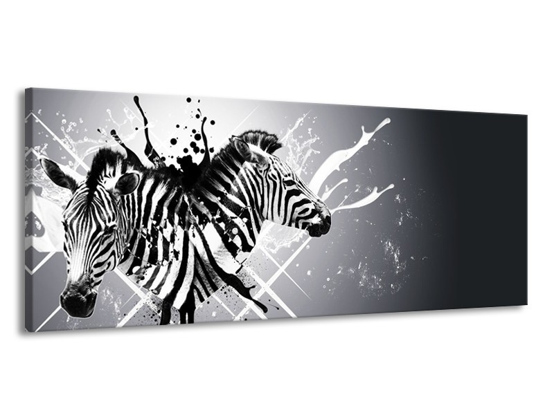 Canvas Schilderij Modern, Zebra | Zwart, Wit, Grijs | 145x58cm 1Luik