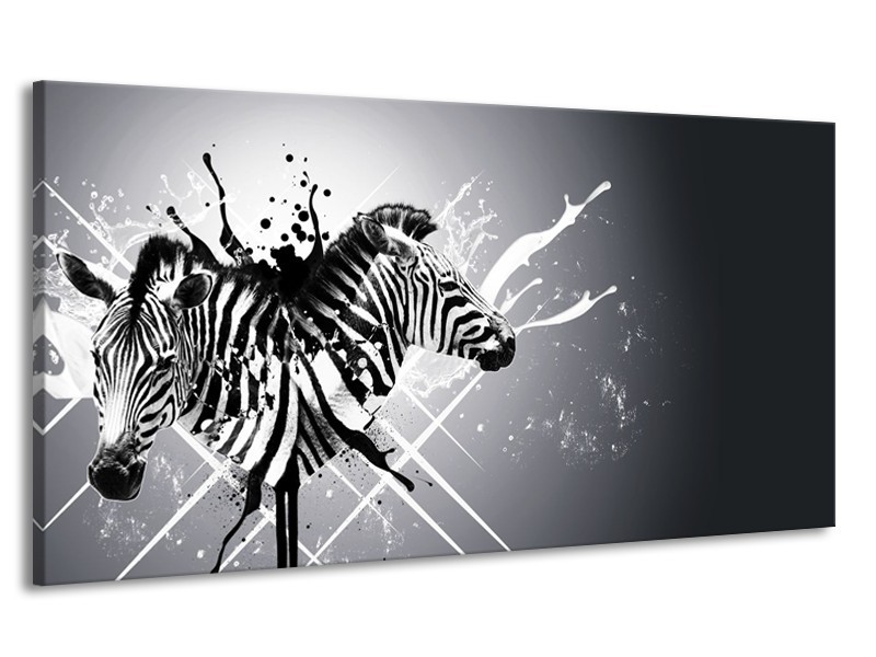 Canvas Schilderij Modern, Zebra | Zwart, Wit, Grijs | 170x90cm 1Luik