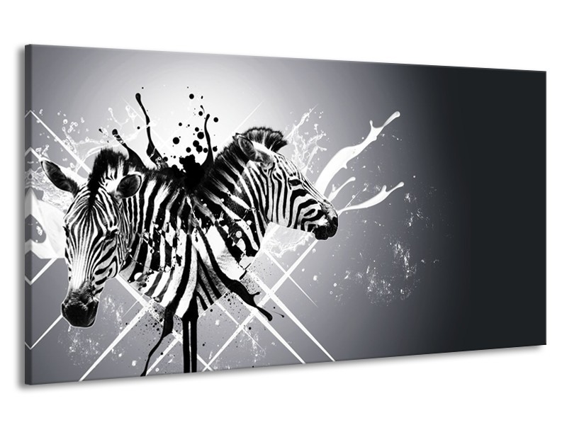 Canvas Schilderij Modern, Zebra | Zwart, Wit, Grijs | 190x100cm 1Luik