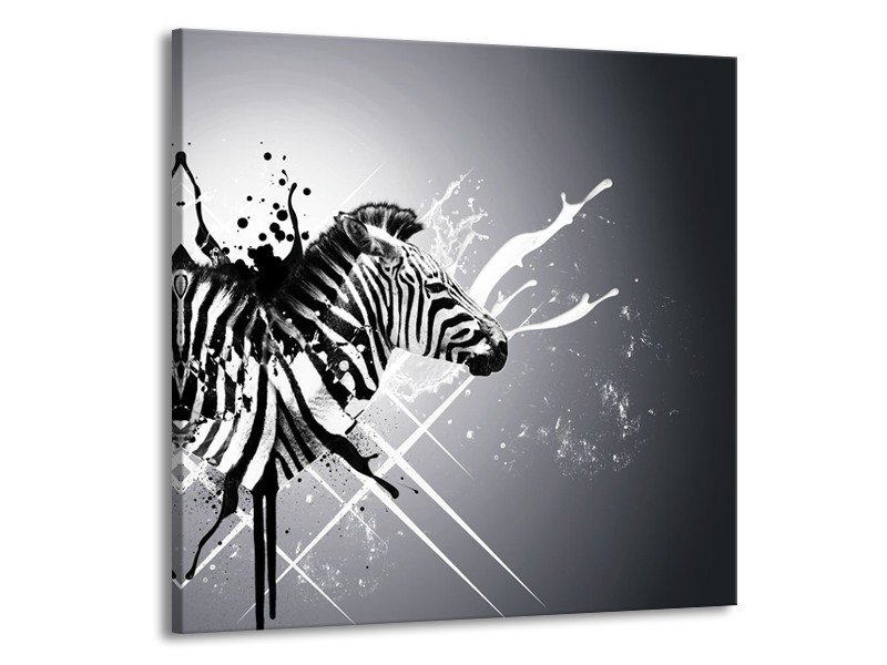 Canvas Schilderij Modern, Zebra | Zwart, Wit, Grijs | 50x50cm 1Luik