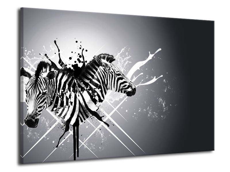 Canvas Schilderij Modern, Zebra | Zwart, Wit, Grijs | 70x50cm 1Luik
