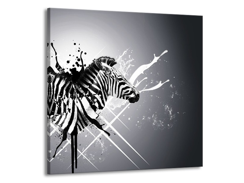 Glasschilderij Modern, Zebra | Zwart, Wit, Grijs | 70x70cm 1Luik