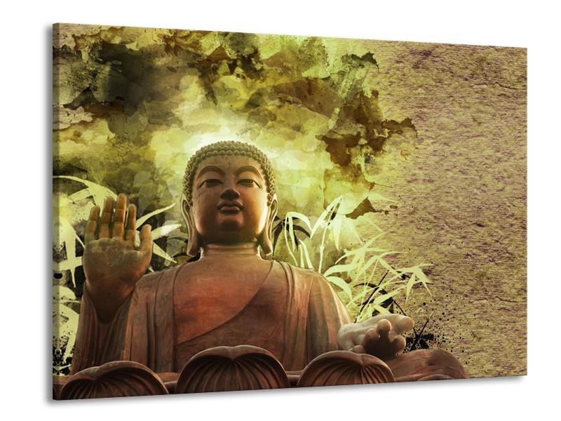 Canvas Schilderij Boeddha, Beeld | Bruin, Groen | 100x70cm 1Luik