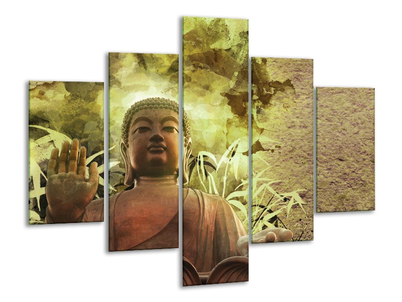 Glasschilderij Boeddha, Beeld | Bruin, Groen | 100x70cm 5Luik