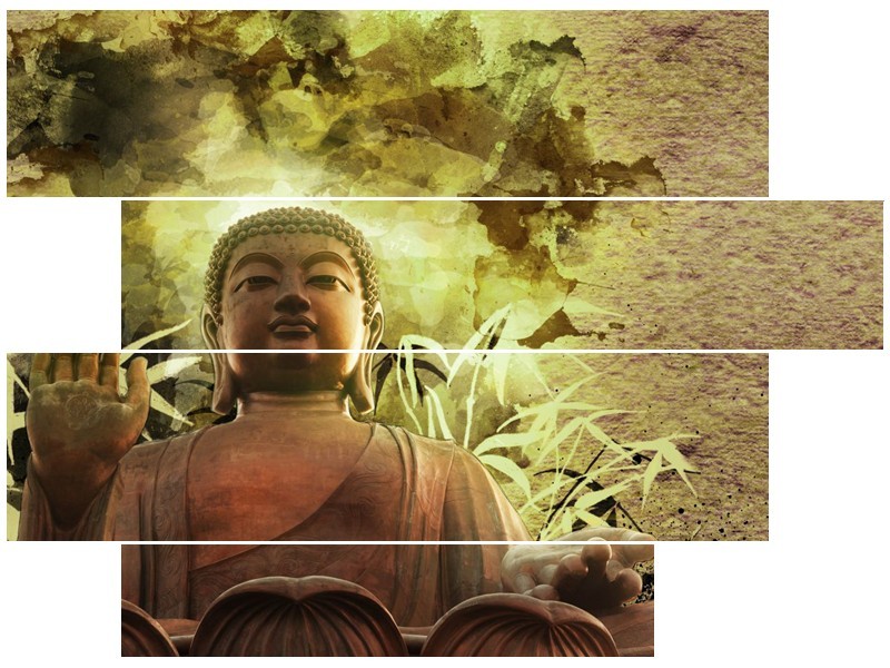 Canvas Schilderij Boeddha, Beeld | Bruin, Groen | 115x85cm 4Luik