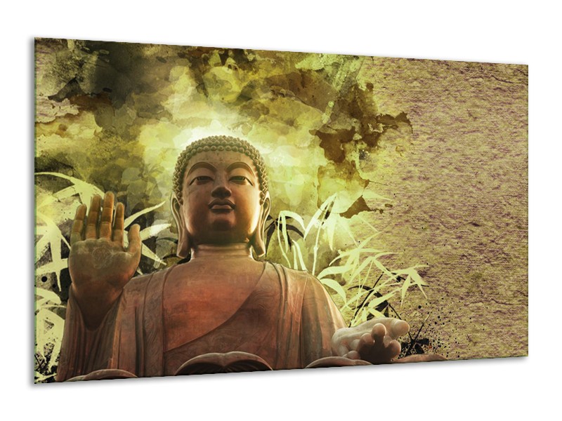 Canvas Schilderij Boeddha, Beeld | Bruin, Groen | 120x70cm 1Luik