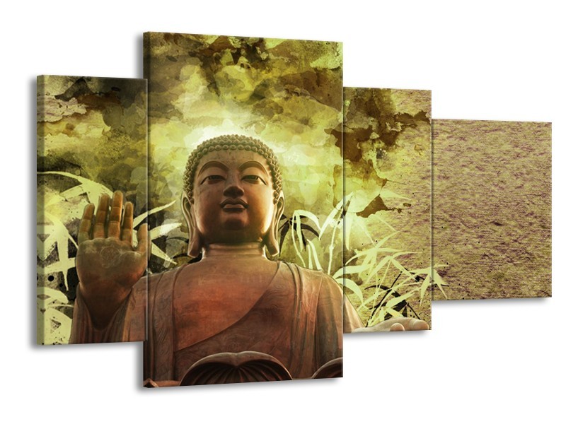 Glasschilderij Boeddha, Beeld | Bruin, Groen | 120x75cm 4Luik