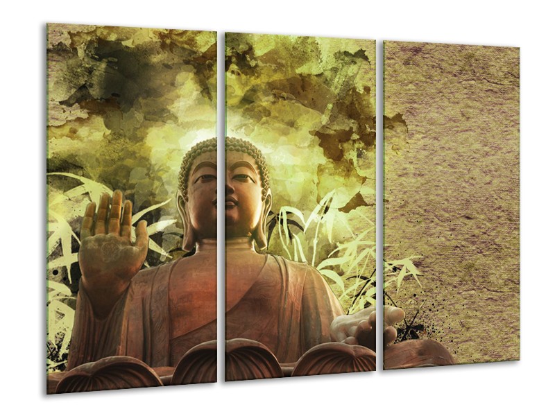Glasschilderij Boeddha, Beeld | Bruin, Groen | 120x80cm 3Luik