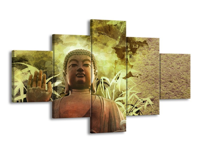 Glasschilderij Boeddha, Beeld | Bruin, Groen | 125x70cm 5Luik