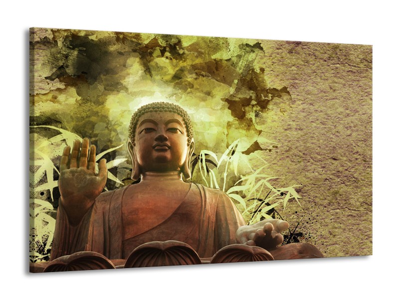 Canvas Schilderij Boeddha, Beeld | Bruin, Groen | 140x90cm 1Luik