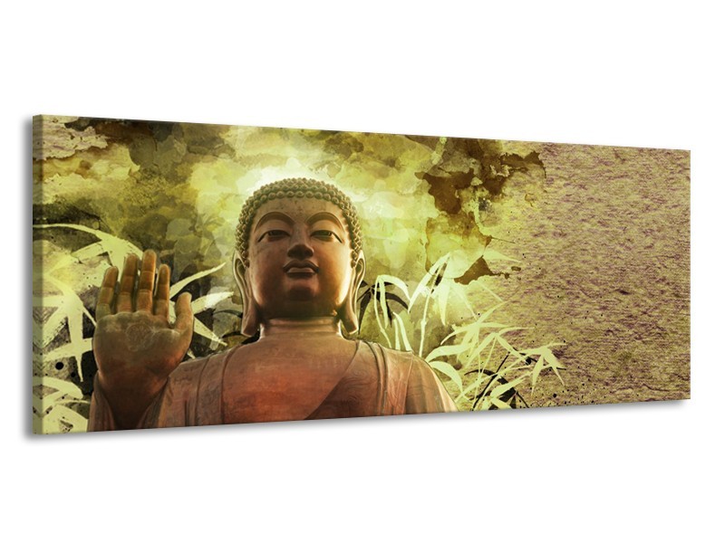 Canvas Schilderij Boeddha, Beeld | Bruin, Groen | 145x58cm 1Luik
