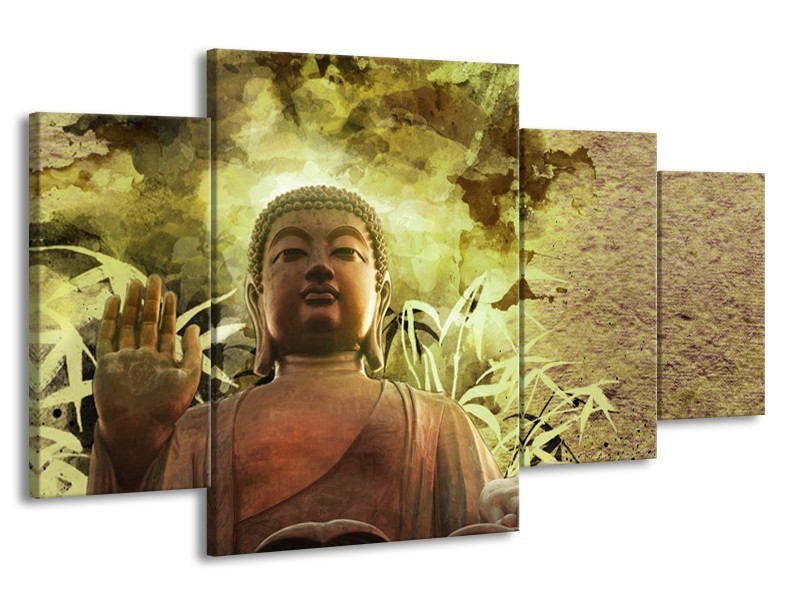 Canvas Schilderij Boeddha, Beeld | Bruin, Groen | 160x90cm 4Luik
