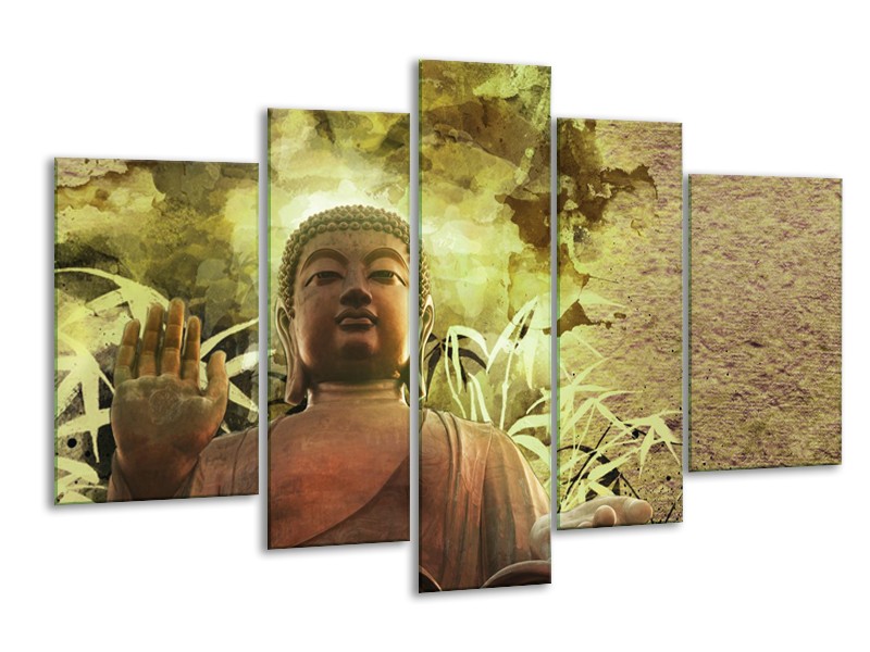Canvas Schilderij Boeddha, Beeld | Bruin, Groen | 170x100cm 5Luik