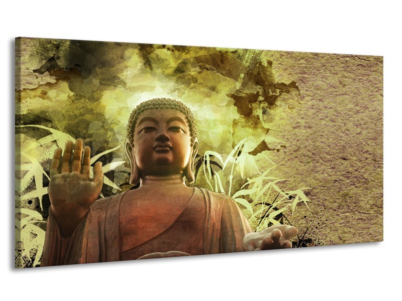Canvas Schilderij Boeddha, Beeld | Bruin, Groen | 170x90cm 1Luik