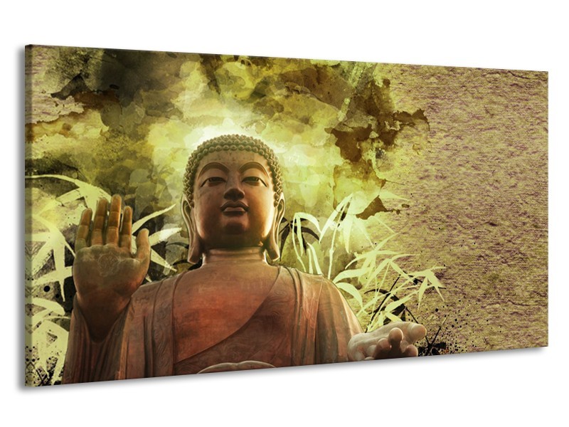 Canvas Schilderij Boeddha, Beeld | Bruin, Groen | 190x100cm 1Luik