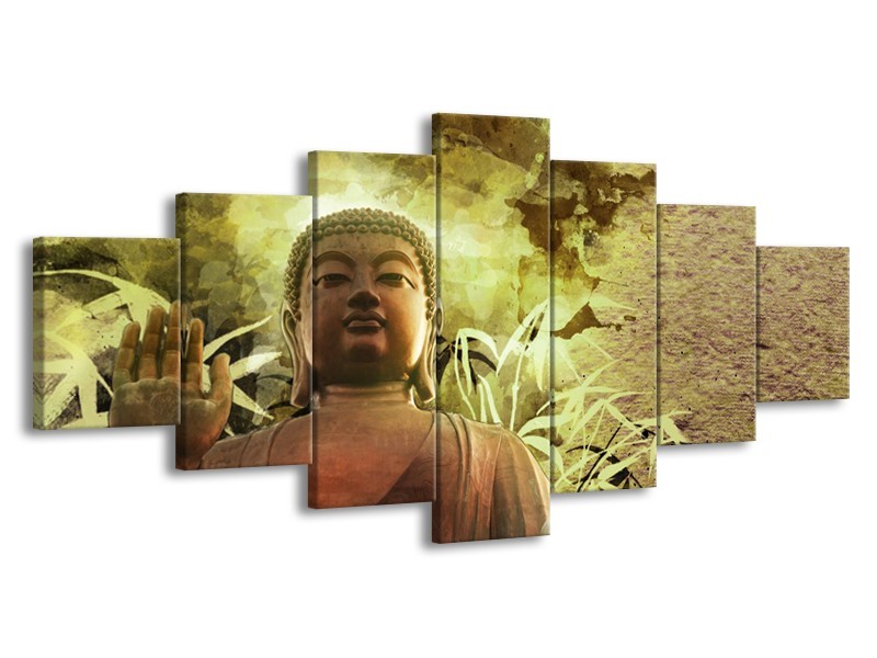 Canvas Schilderij Boeddha, Beeld | Bruin, Groen | 210x100cm 7Luik
