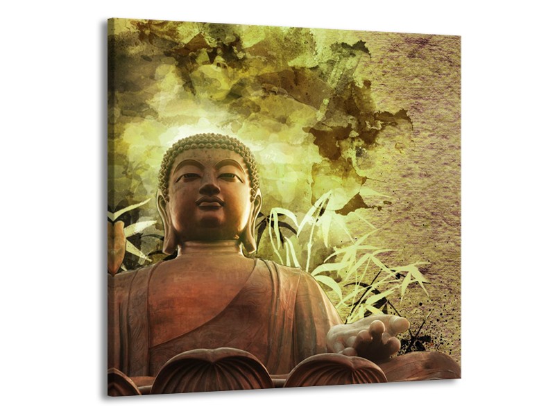Canvas Schilderij Boeddha, Beeld | Bruin, Groen | 50x50cm 1Luik