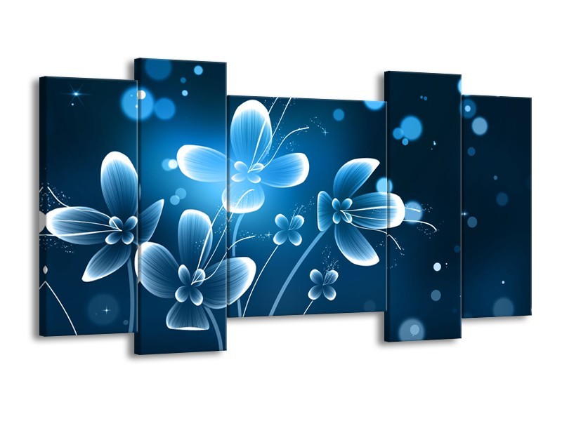 Glasschilderij Bloemen, Modern | Blauw, Wit | 120x65cm 5Luik