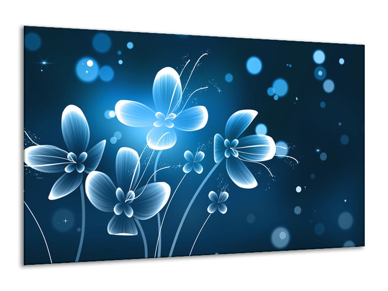 Glasschilderij Bloemen, Modern | Blauw, Wit | 120x70cm 1Luik