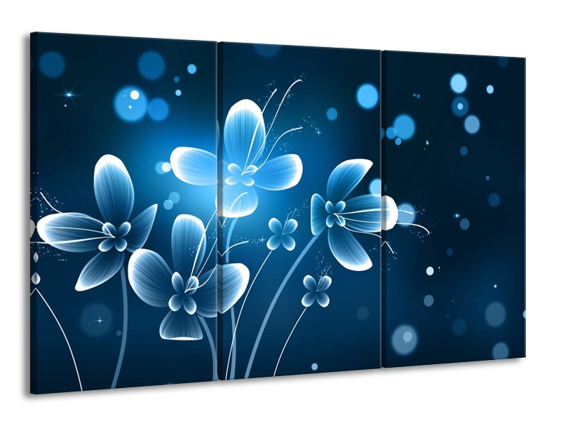 Glasschilderij Bloemen, Modern | Blauw, Wit | 165x100cm 3Luik