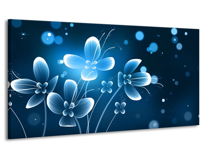 Canvas Schilderij Bloemen, Modern | Blauw, Wit | 170x90cm 1Luik