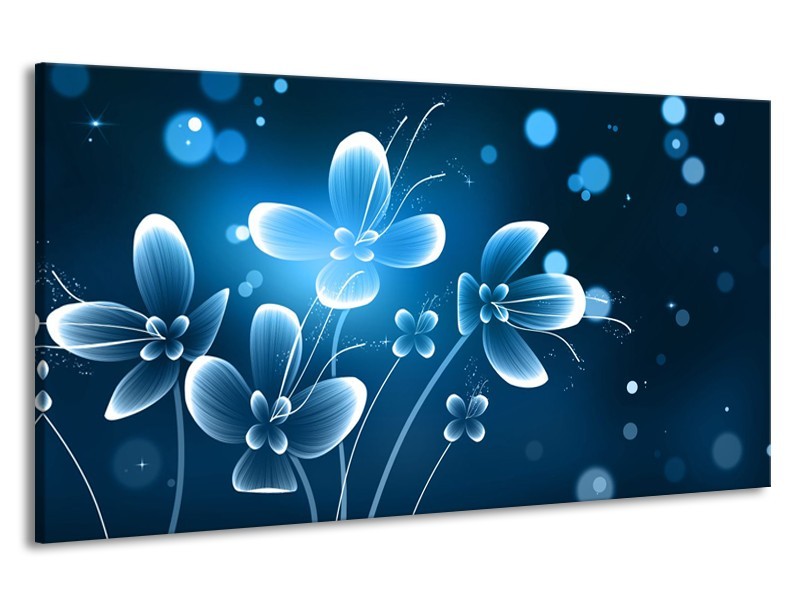 Canvas Schilderij Bloemen, Modern | Blauw, Wit | 190x100cm 1Luik
