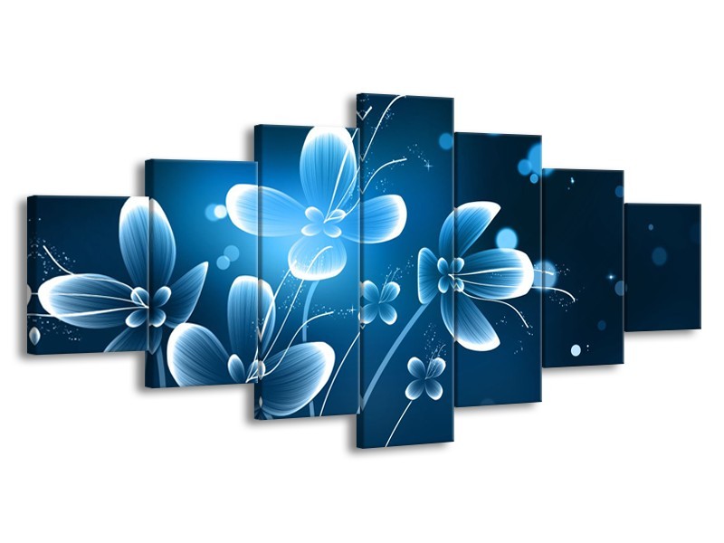 Glasschilderij Bloemen, Modern | Blauw, Wit | 210x100cm 7Luik