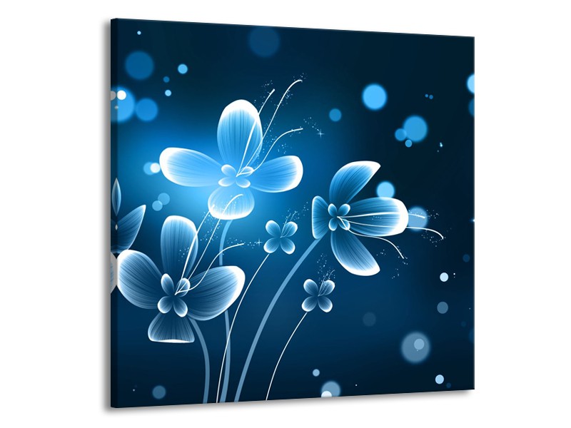 Glasschilderij Bloemen, Modern | Blauw, Wit | 70x70cm 1Luik