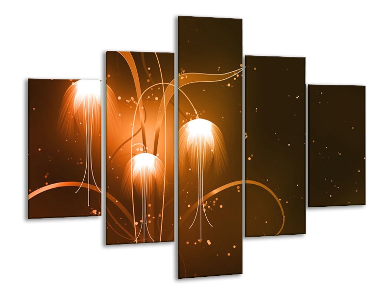 Canvas Schilderij Design, Abstract | Bruin, Goud | 100x70cm 5Luik