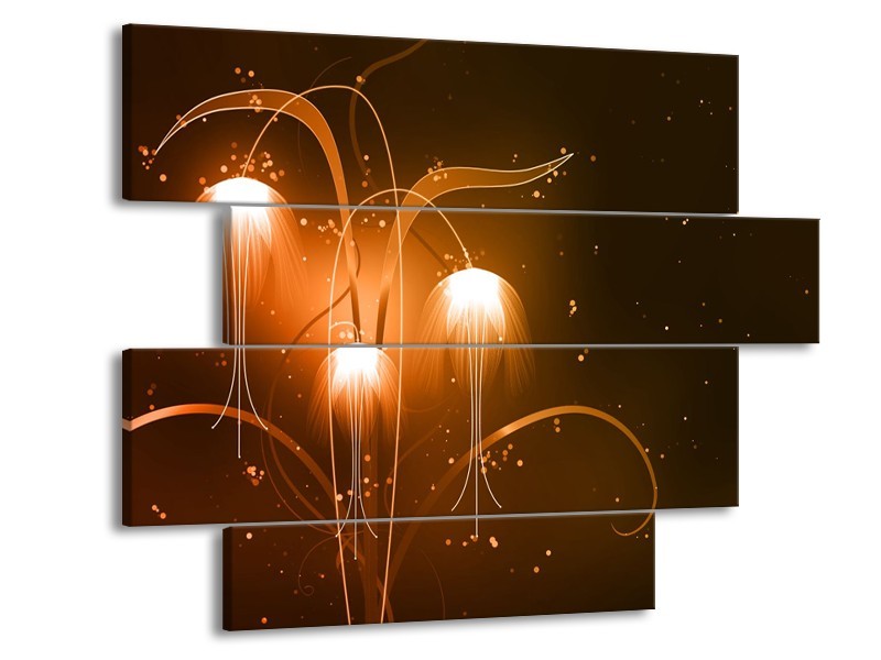 Glasschilderij Design, Abstract | Bruin, Goud | 115x85cm 4Luik