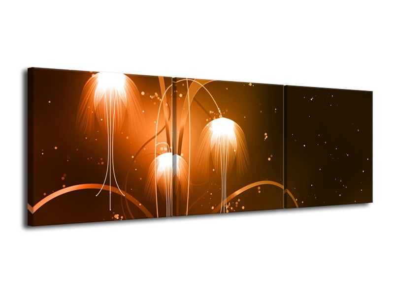 Glasschilderij Design, Abstract | Bruin, Goud | 120x40cm 3Luik