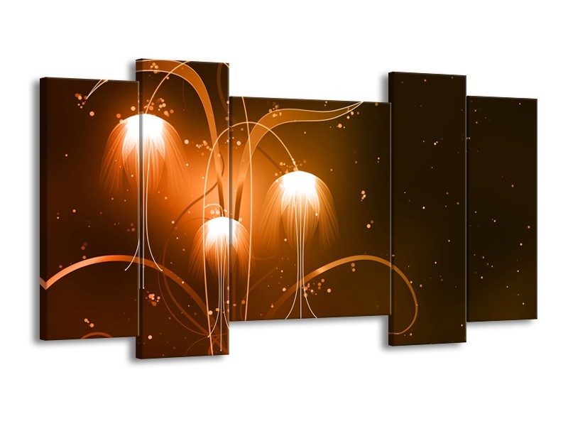 Glasschilderij Design, Abstract | Bruin, Goud | 120x65cm 5Luik