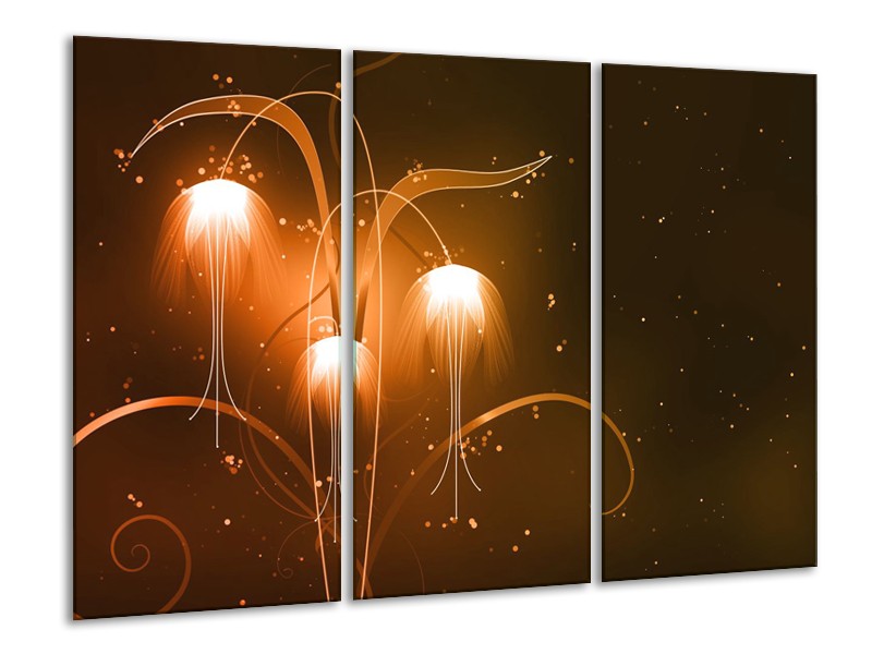 Glasschilderij Design, Abstract | Bruin, Goud | 120x80cm 3Luik