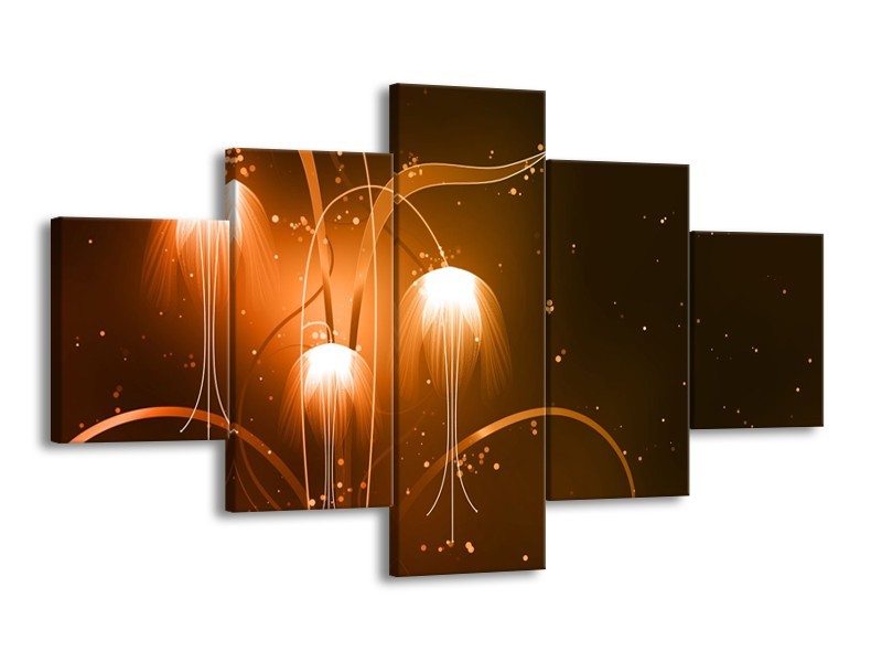 Canvas Schilderij Design, Abstract | Bruin, Goud | 125x70cm 5Luik