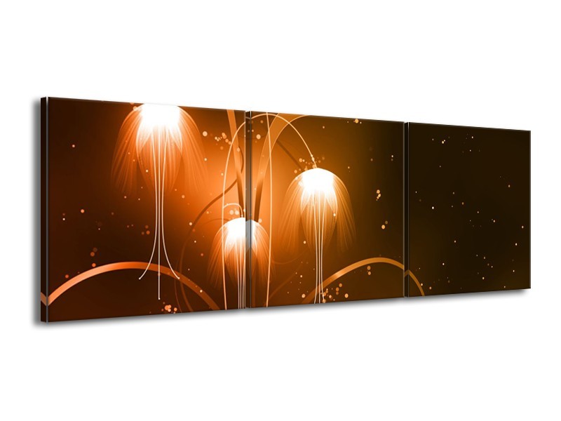 Glasschilderij Design, Abstract | Bruin, Goud | 150x50cm 3Luik