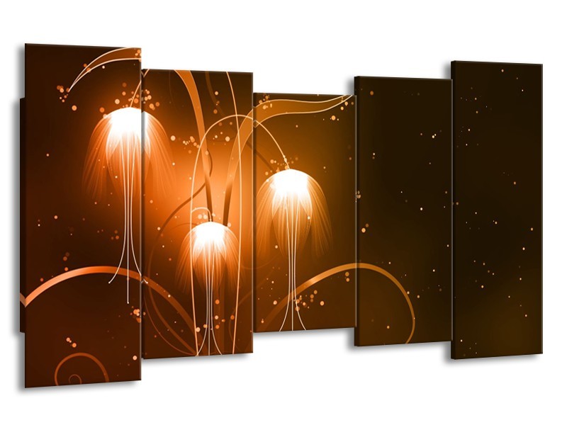 Canvas Schilderij Design, Abstract | Bruin, Goud | 150x80cm 5Luik