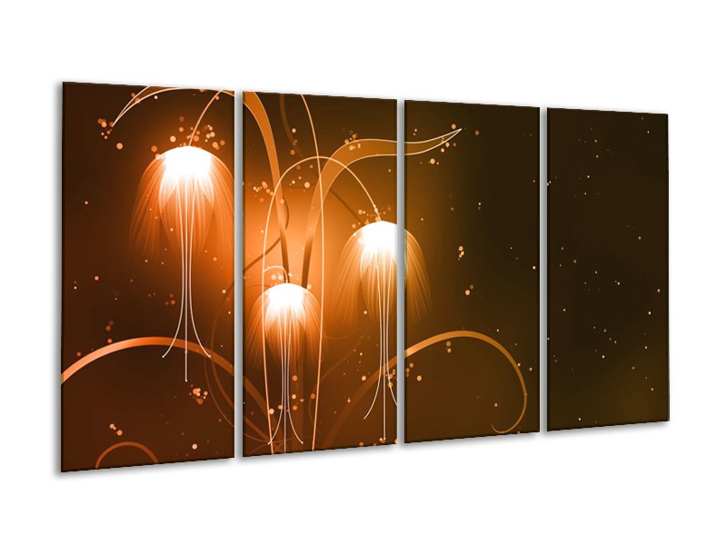 Canvas Schilderij Design, Abstract | Bruin, Goud | 160x80cm 4Luik