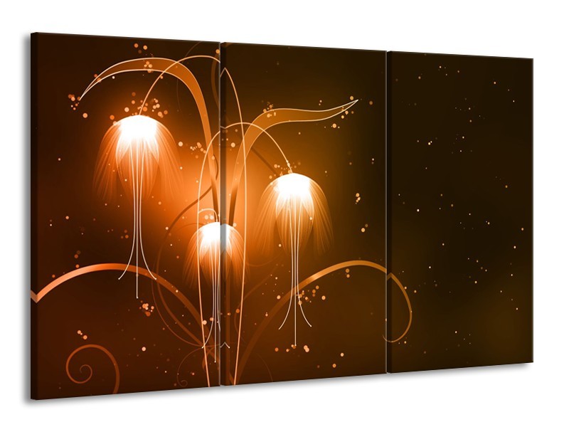 Canvas Schilderij Design, Abstract | Bruin, Goud | 165x100cm 3Luik