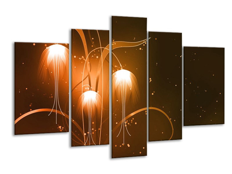 Canvas Schilderij Design, Abstract | Bruin, Goud | 170x100cm 5Luik