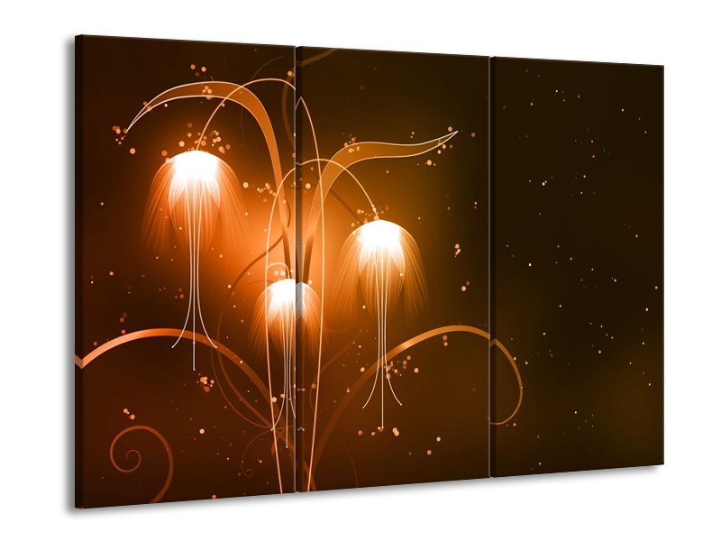 Canvas Schilderij Design, Abstract | Bruin, Goud | 60x90cm 3Luik