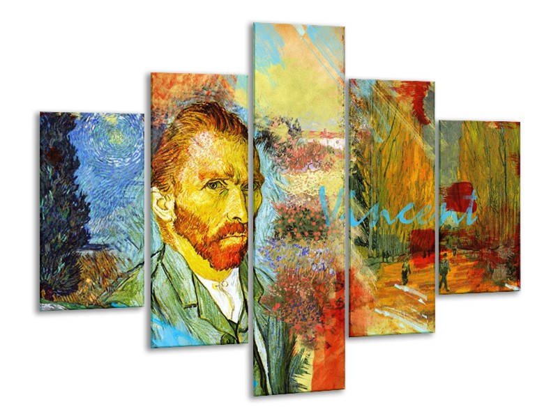 Glasschilderij Van Gogh, Modern | Oranje, Geel, Bruin | 100x70cm 5Luik