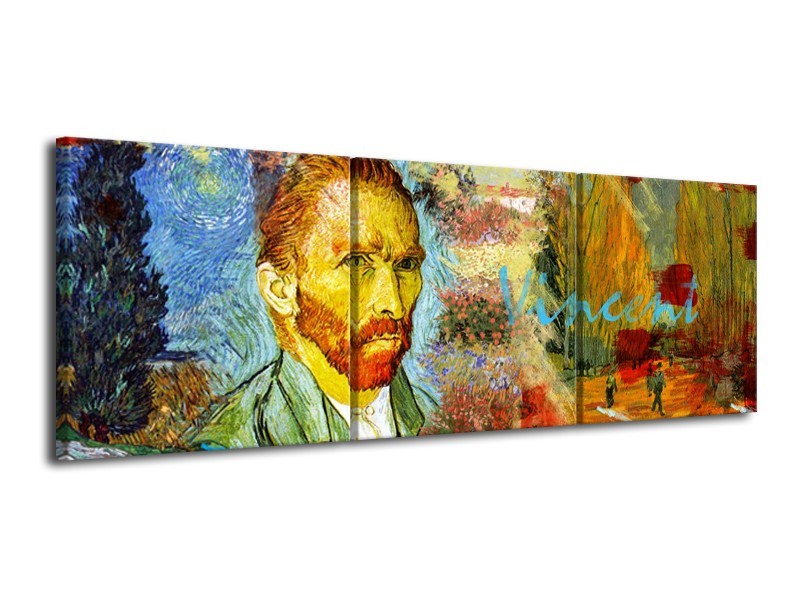 Glasschilderij Van Gogh, Modern | Oranje, Geel, Bruin | 120x40cm 3Luik