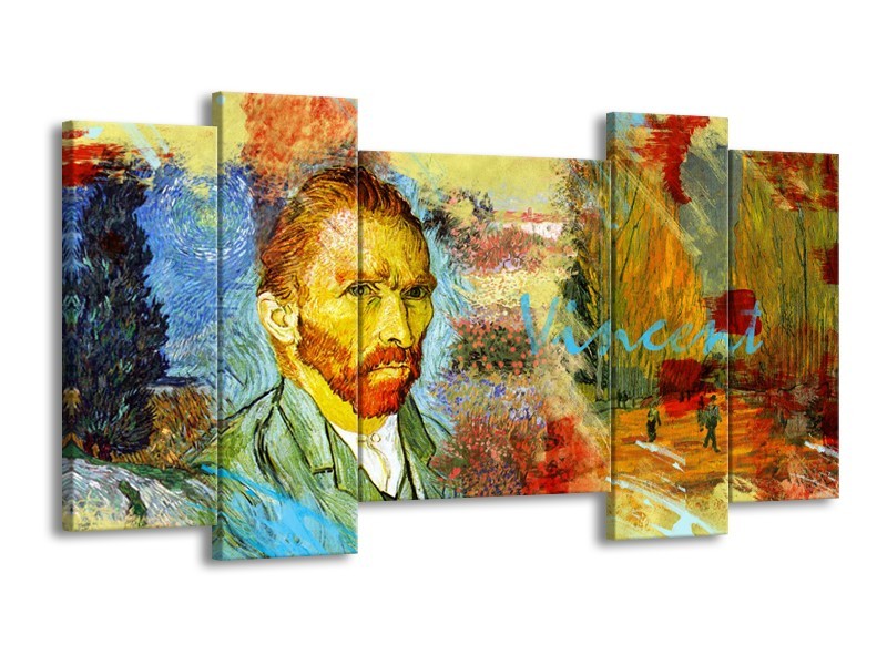 Canvas Schilderij Van Gogh, Modern | Oranje, Geel, Bruin | 120x65cm 5Luik